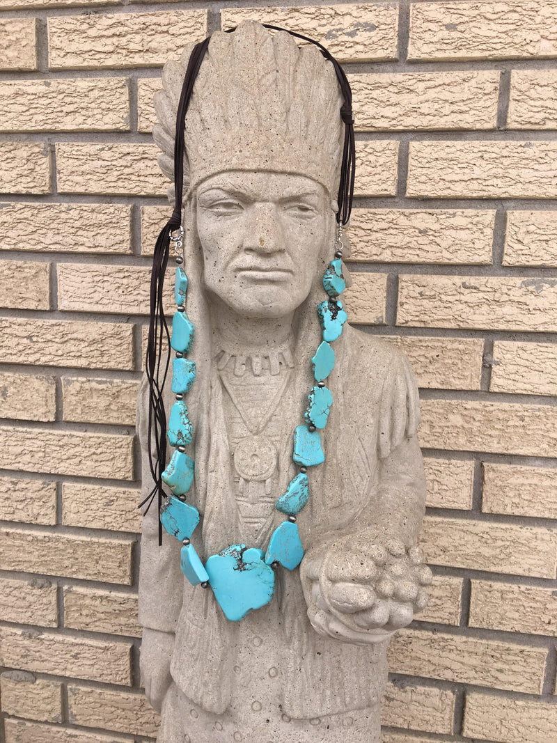 XL Long Turquoise Santa fe slab necklace southwestbedazzle jewelz