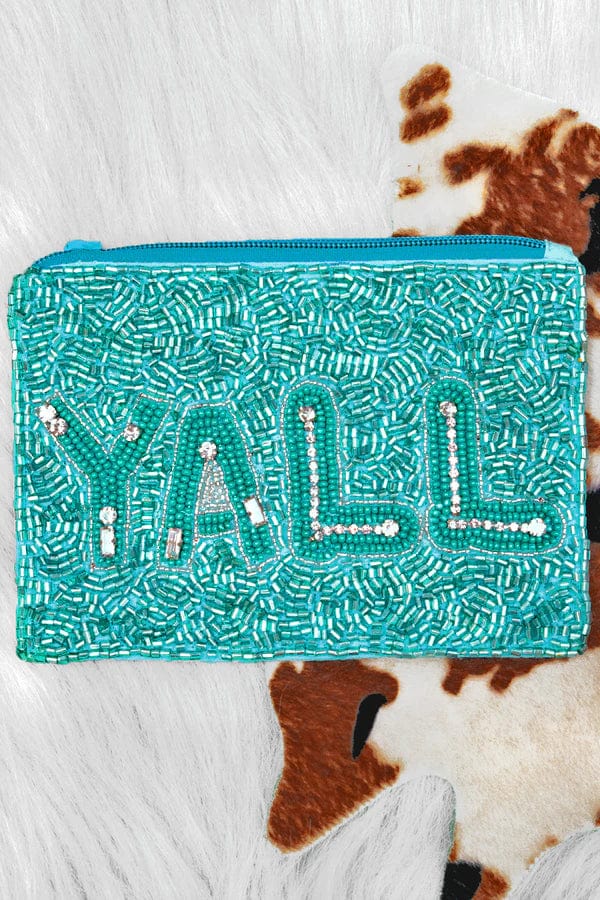 Yall teal  beaded clutch Southwest Bedazzle jewelz