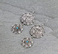 2 tier silver floral western earrings Southwest Bedazzle jewelz