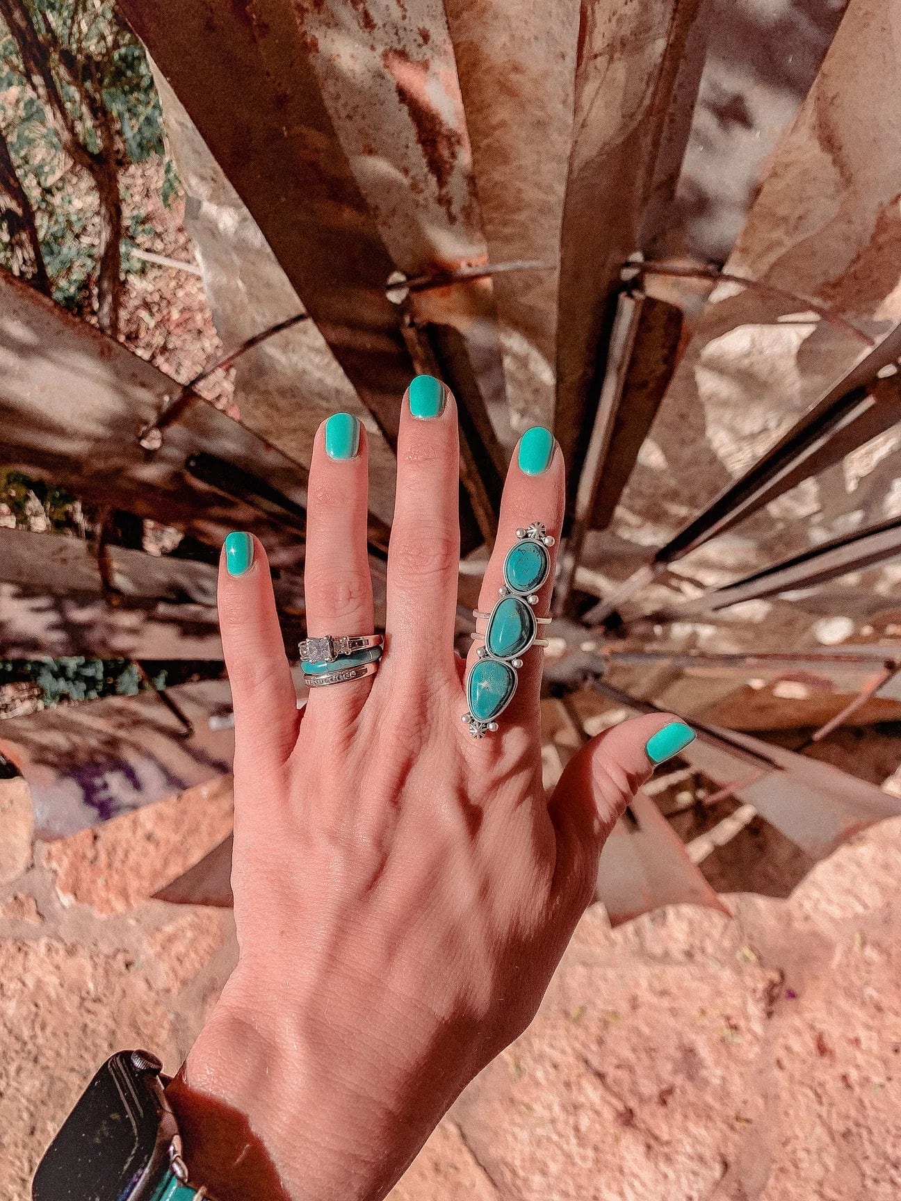 3 stone turquoise ring one size adj Southwest Bedazzle jewelz