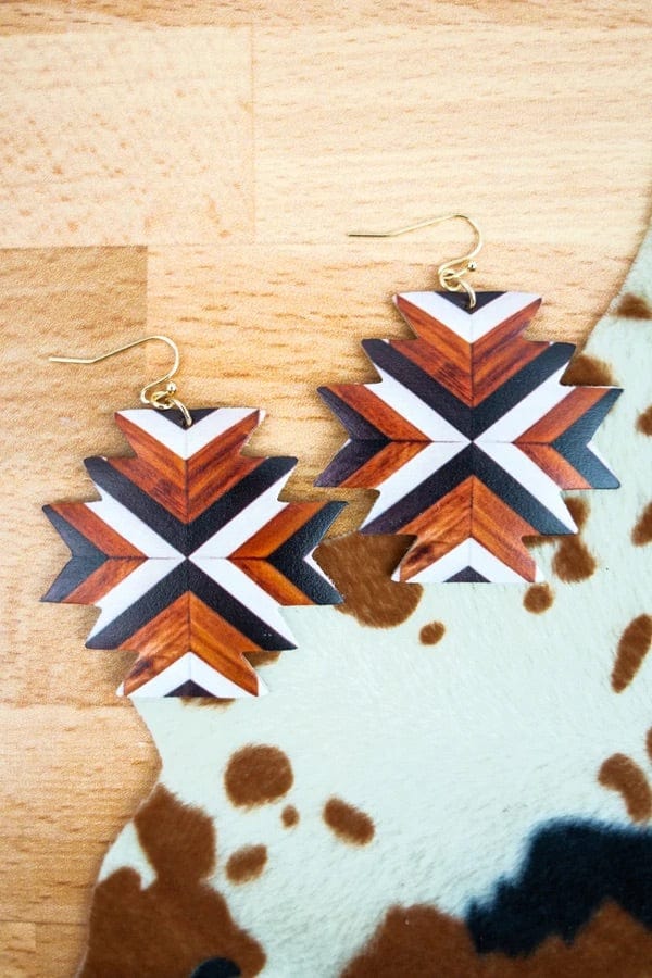 Aztec Leather earrings Southwest Bedazzle jewelz