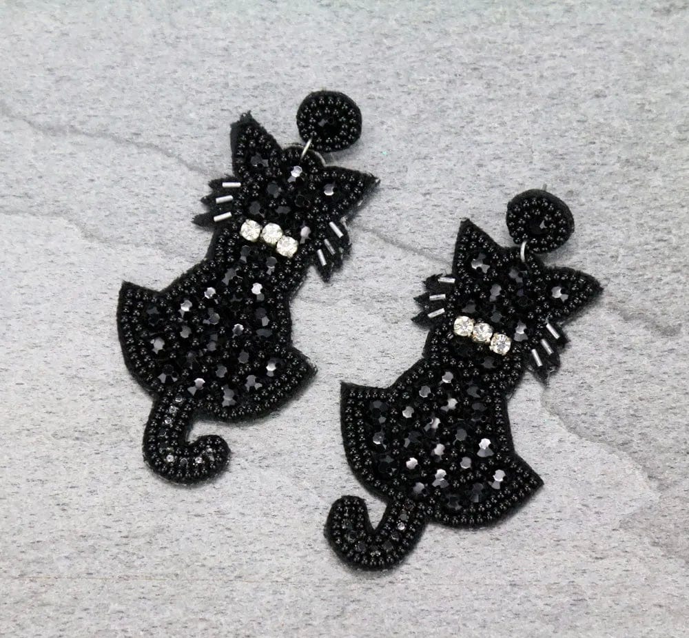 Beaded Halloween cat earrings Southwest Bedazzle jewelz