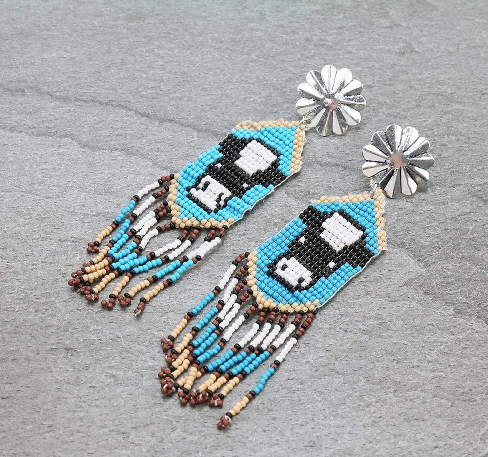 Beaded Moo earrings Southwest Bedazzle jewelz