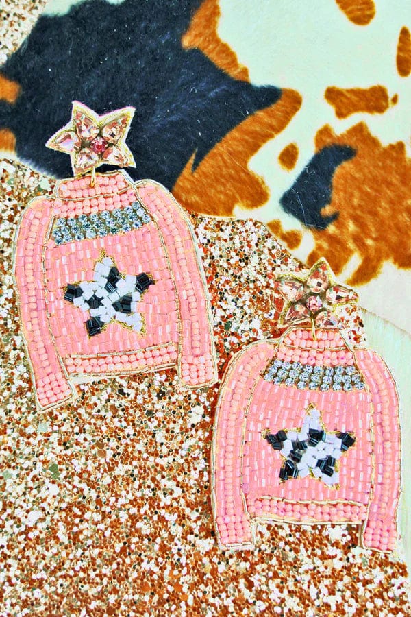 Beaded pink sweater earrings Southwest Bedazzle jewelz