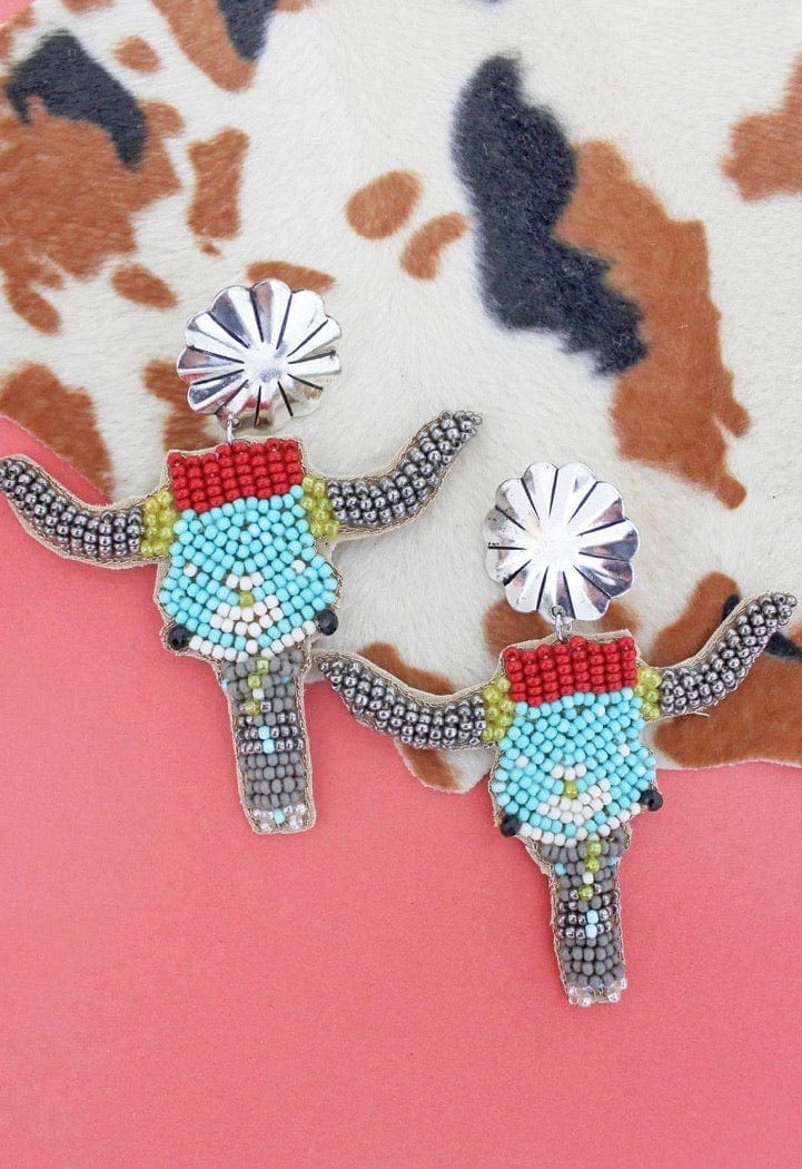 Beaded Sedona steer earrings Southwest Bedazzle jewelz