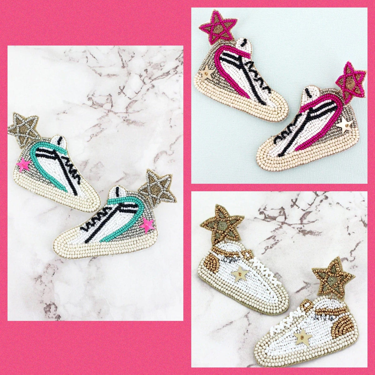 Beaded sneaker EARRINGS Southwest Bedazzle jewelz