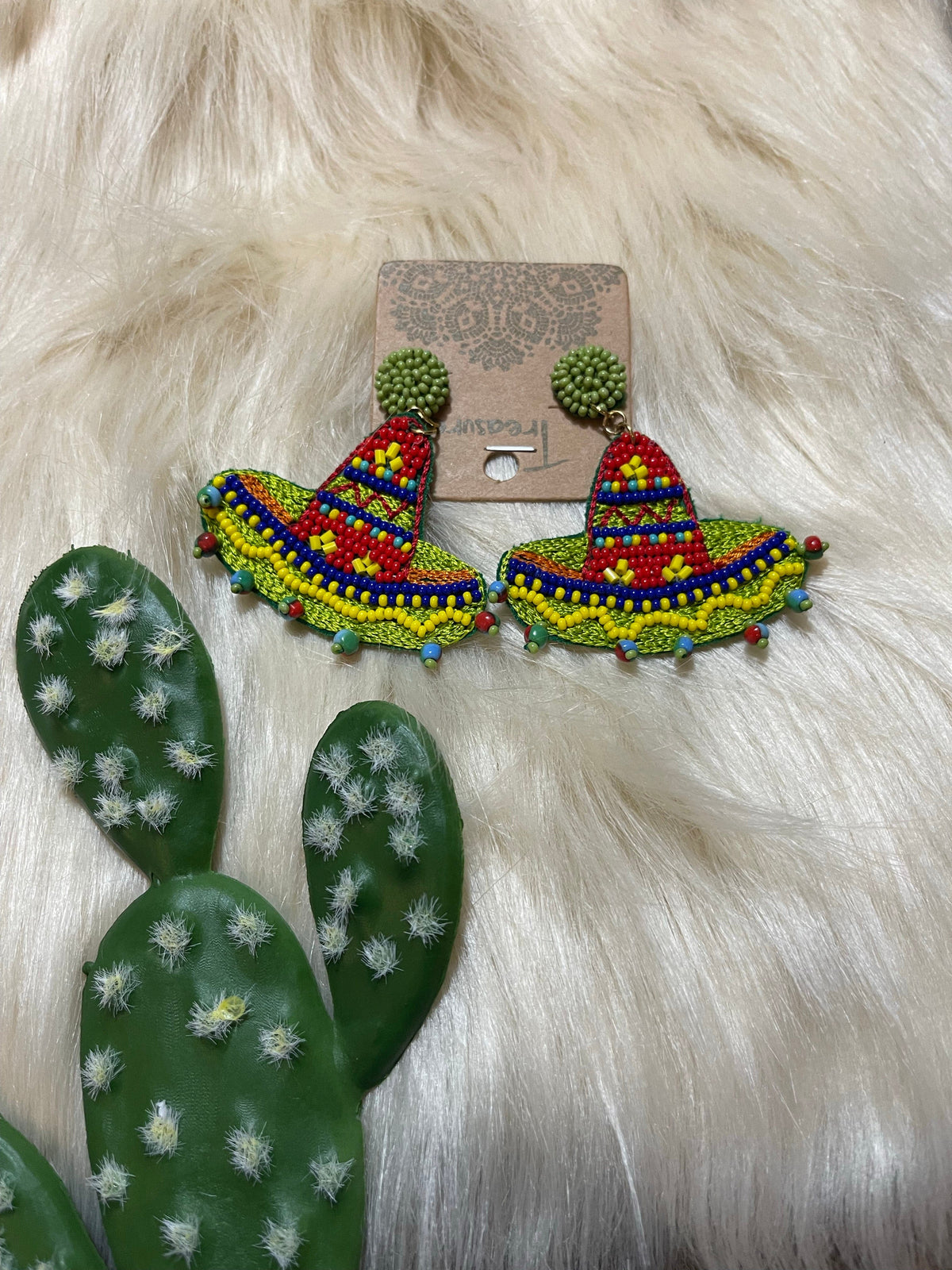 Beaded Sombrero earrings Southwest Bedazzle jewelz
