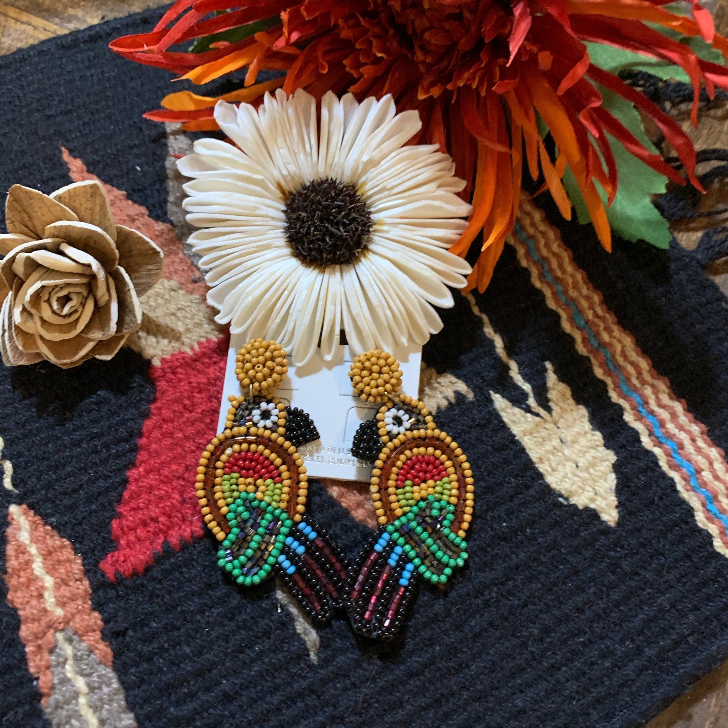 Beaded tropical bird earrings Southwest Bedazzle jewelz
