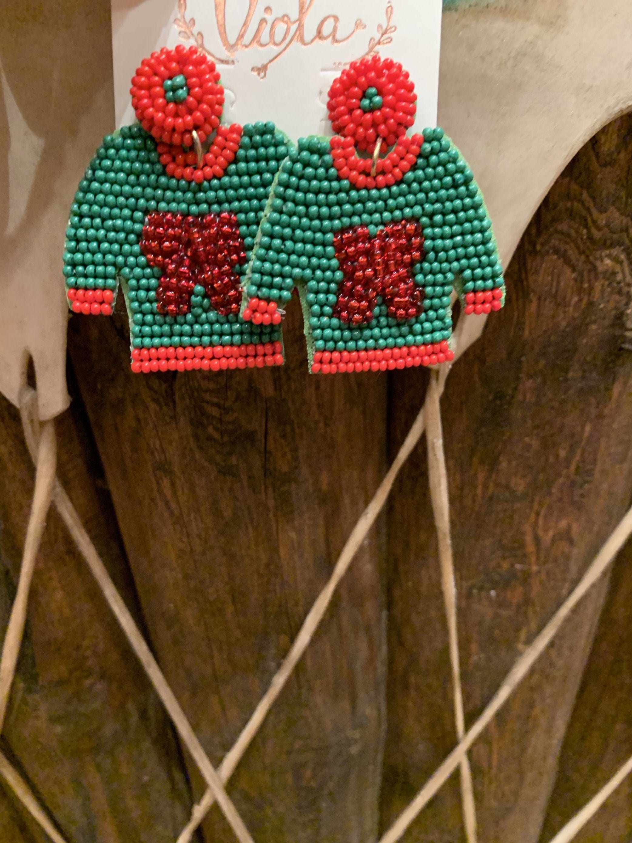 Beaded ugly sweater Christmas earrings Southwest Bedazzle jewelz