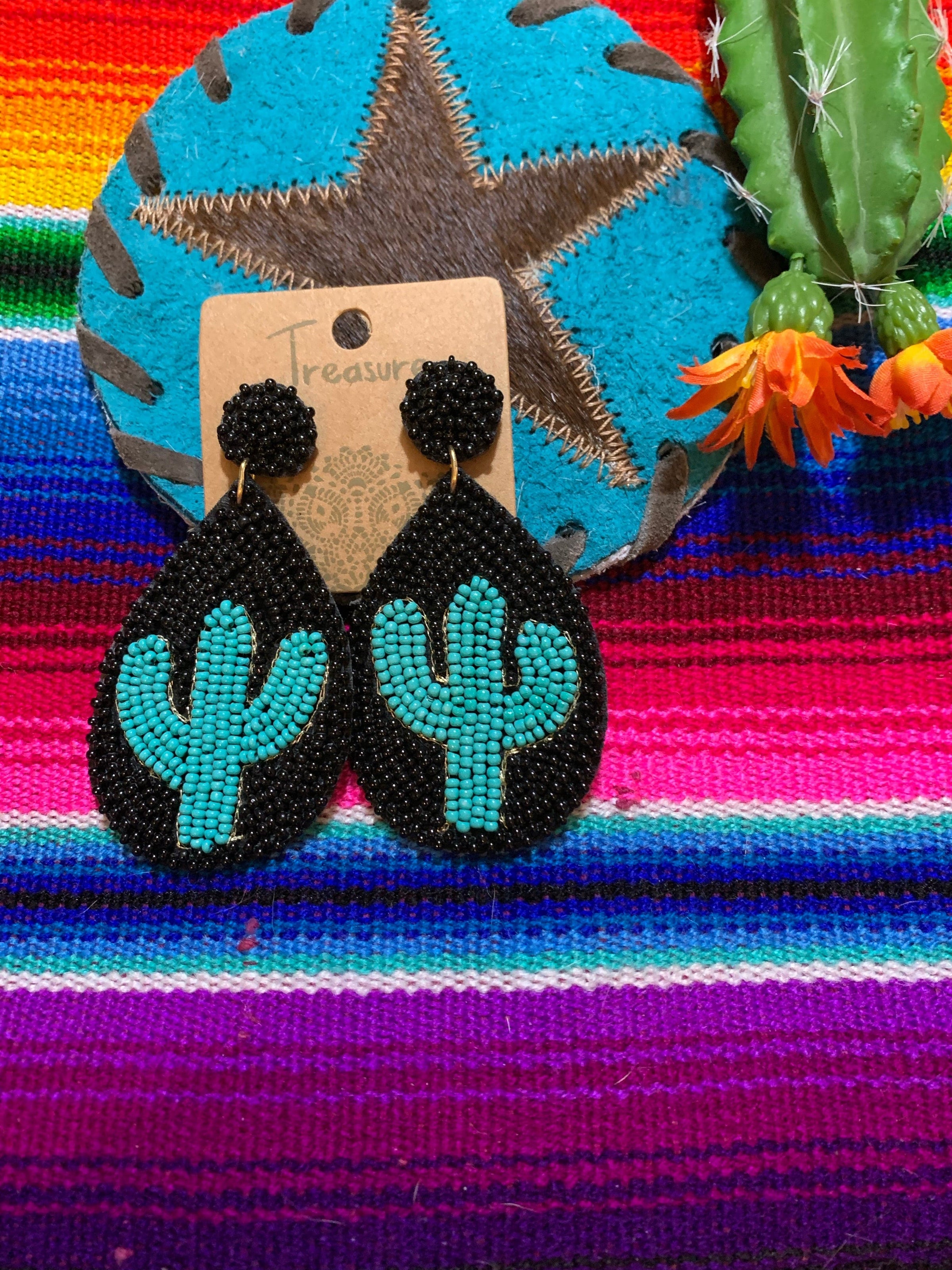 Black beaded cactus earrings Southwest Bedazzle jewelz