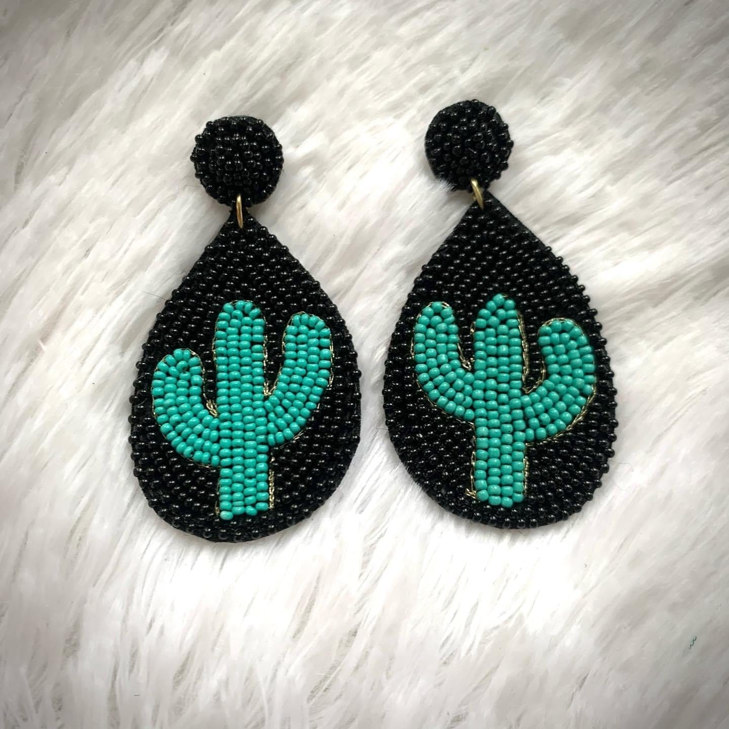 Black beaded cactus earrings Southwest Bedazzle jewelz