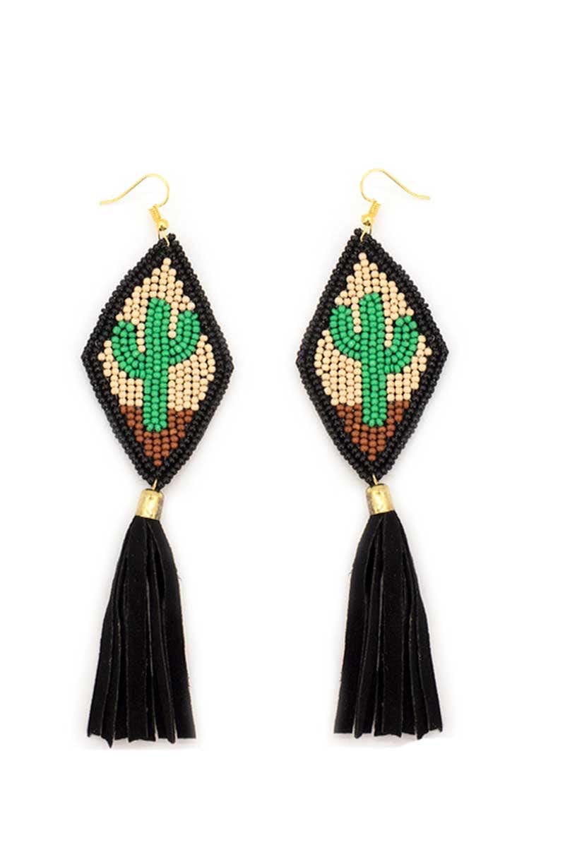 Black fringe cactus earrings Southwest Bedazzle jewelz
