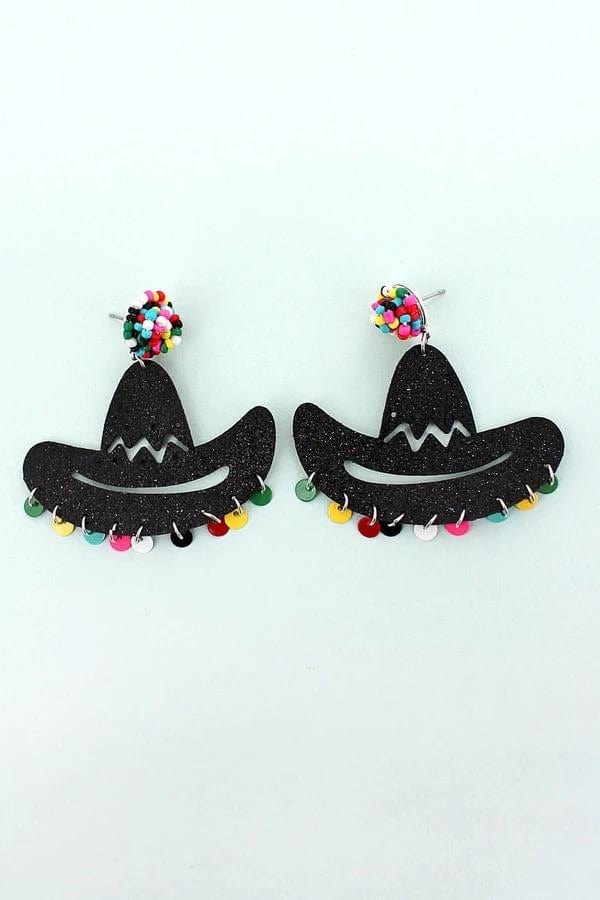 Black glitter Sombrero earrings  CINCO DE MAYO Southwest Bedazzle jewelz