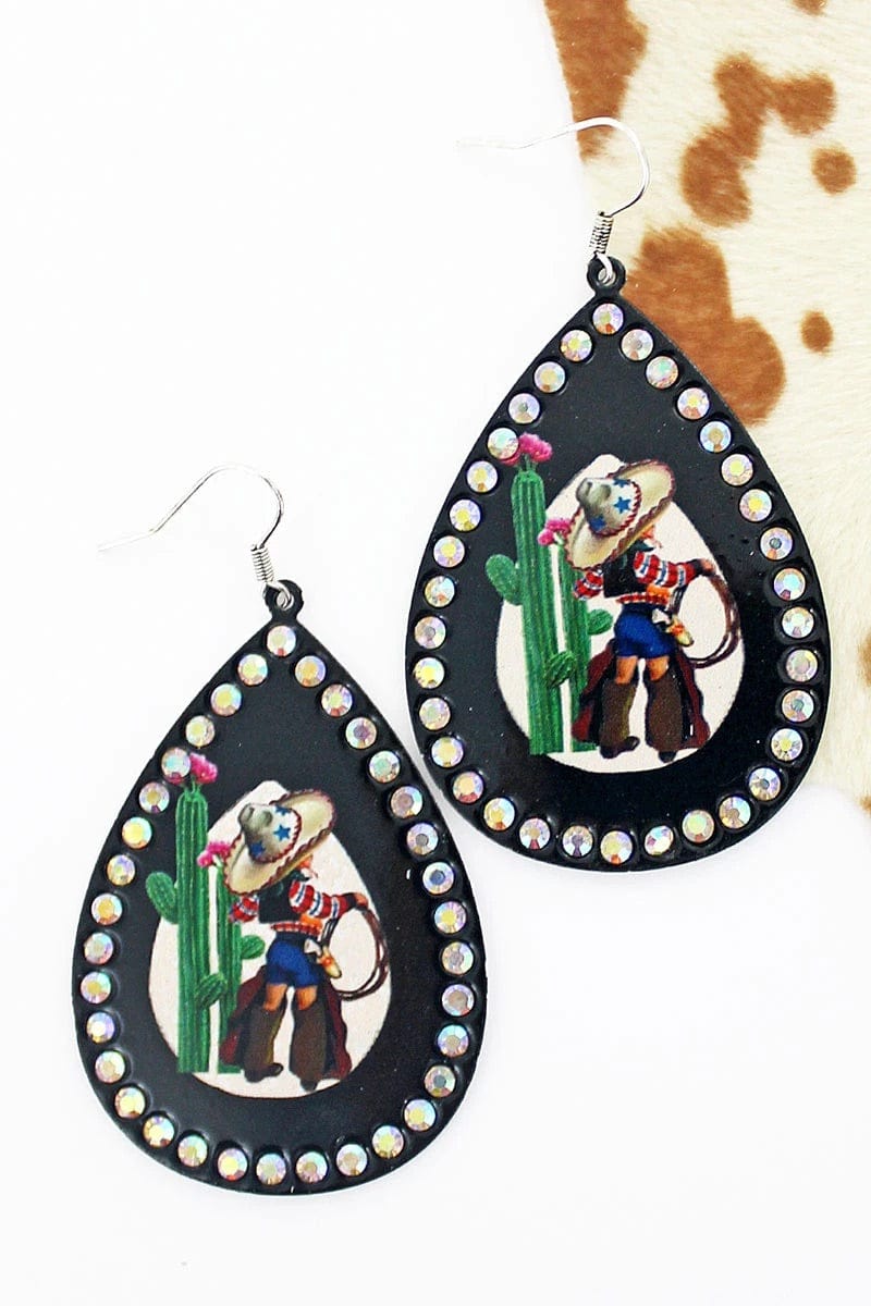 Black Glitzy cowgirl earrings Southwest Bedazzle jewelz