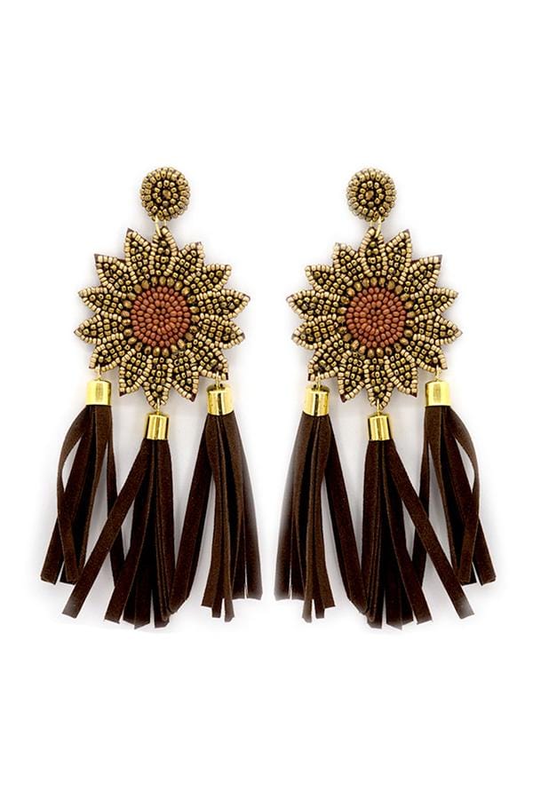 Black SUNFLOWER tassel earrings Southwest Bedazzle jewelz