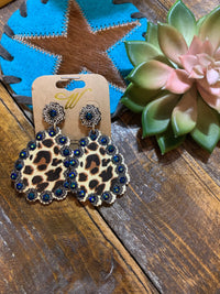 Blue leopard rhinestone earrings Southwest Bedazzle jewelz