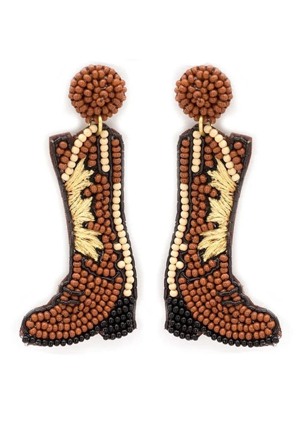 Brown beaded boot earrings Southwest Bedazzle jewelz