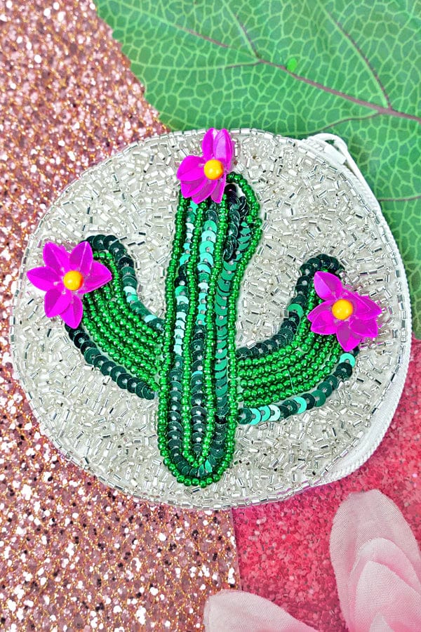 CACTUS beaded coin clutch Southwest Bedazzle jewelz