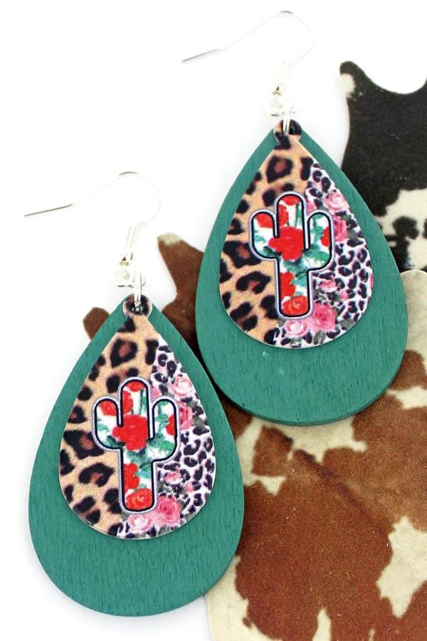 Cactus Leopard garden earrings Southwest Bedazzle jewelz