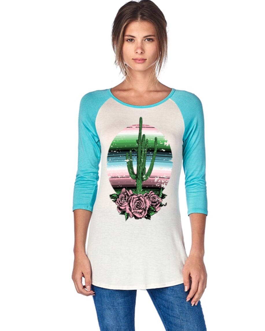 Cactus rose 3/4 sleeve tee Southwest Bedazzle Bargain bonanza