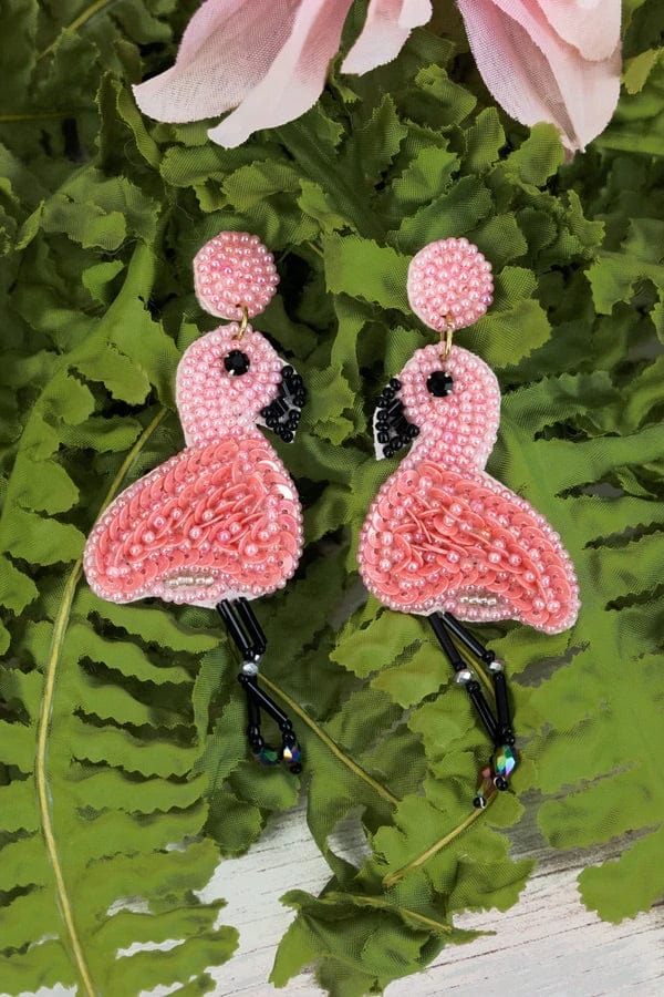 Caribbean flamingo beaded earrings Southwest Bedazzle jewelz