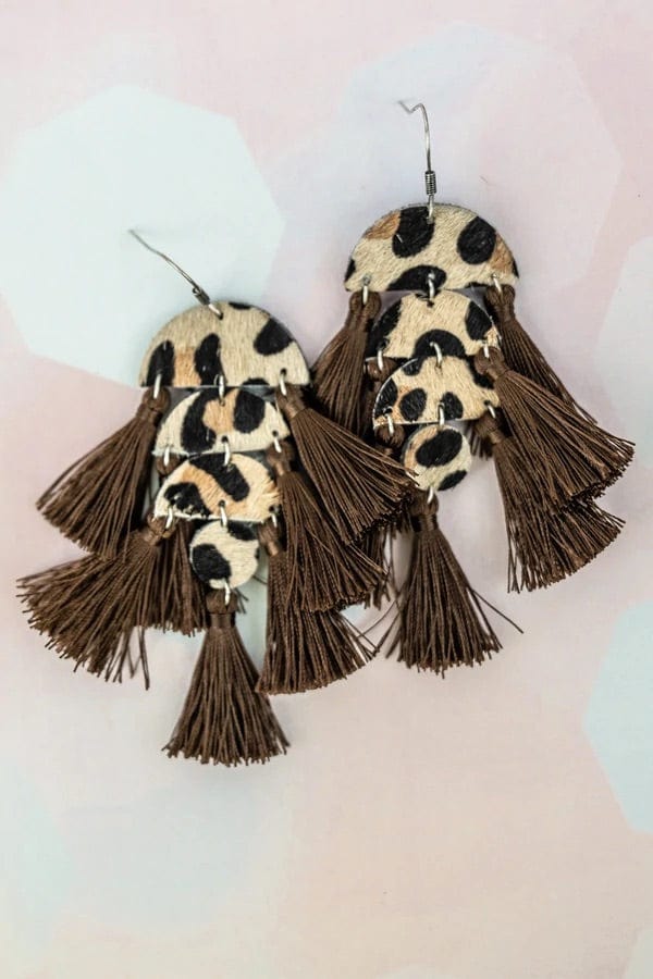 Cascading hide cow earrings Southwest Bedazzle jewelz