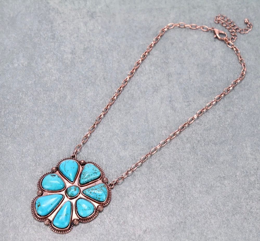 Chain turquoise copper oblong squash necklace Southwest Bedazzle jewelz