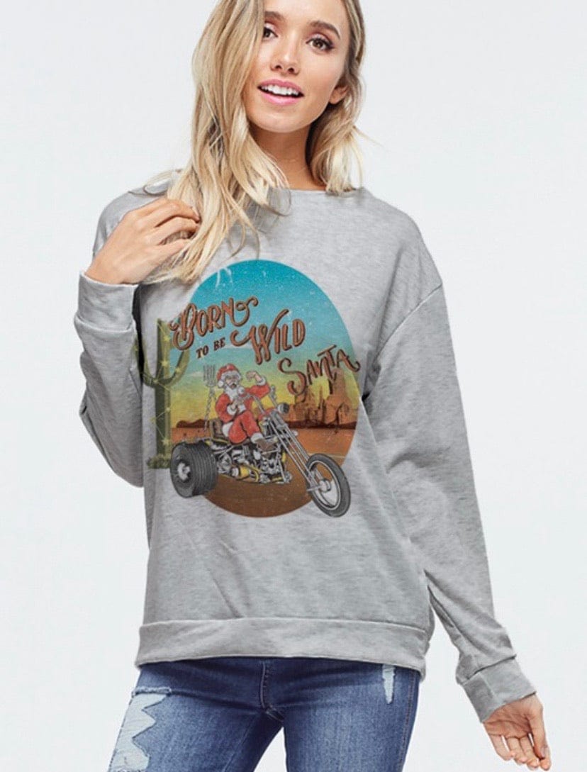 Christmas Biker Santa sweatshirt Southwest Bedazzle clothing