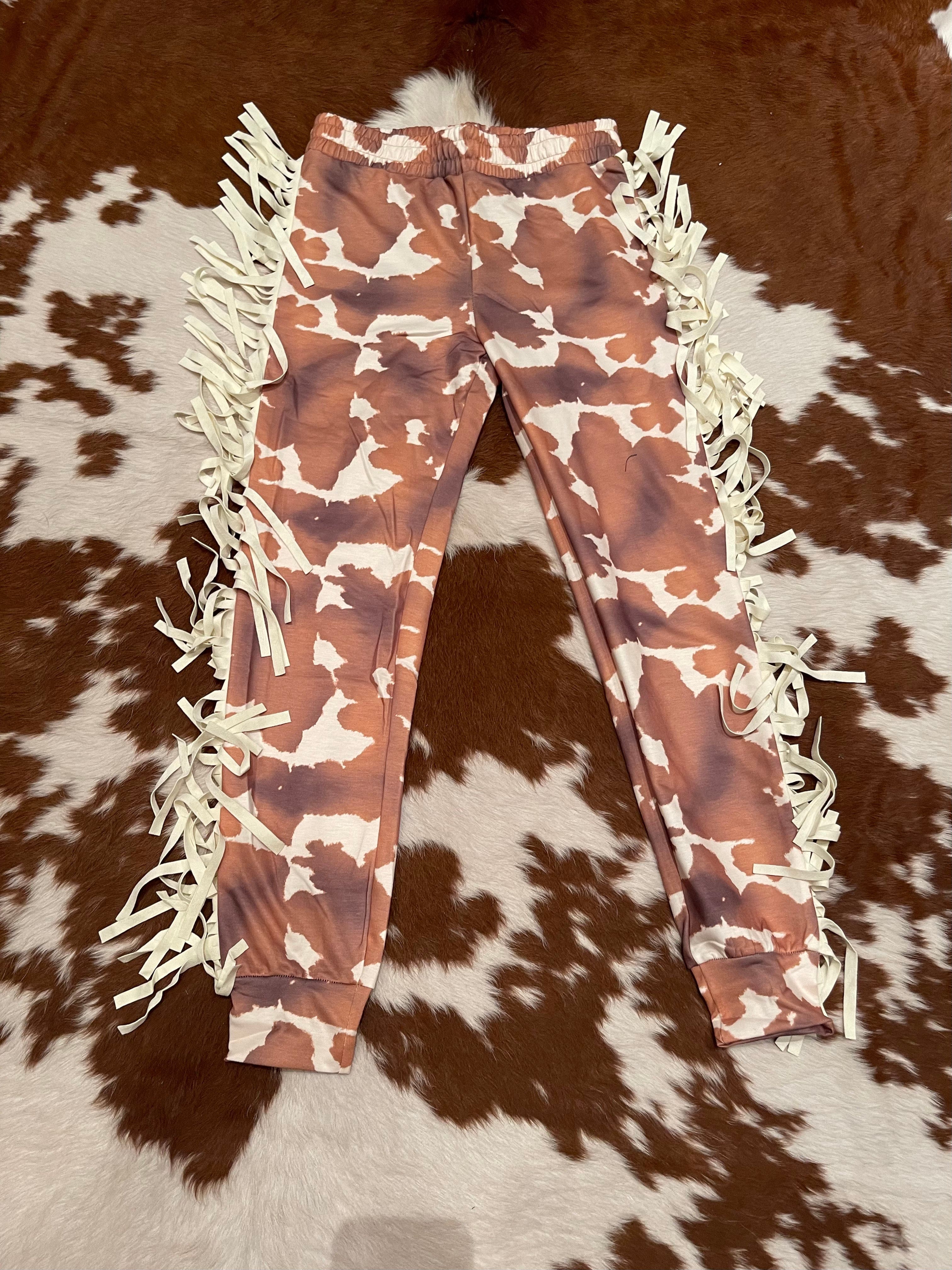 Cow fringe JOGGER PANTS Southwest Bedazzle