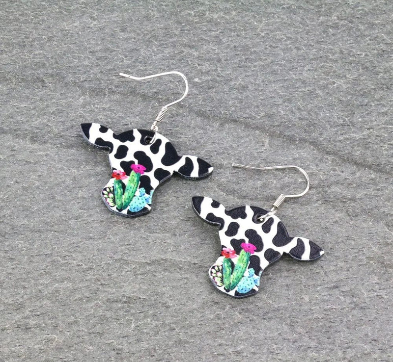 Cow head earrings with cactus Southwest Bedazzle jewelz