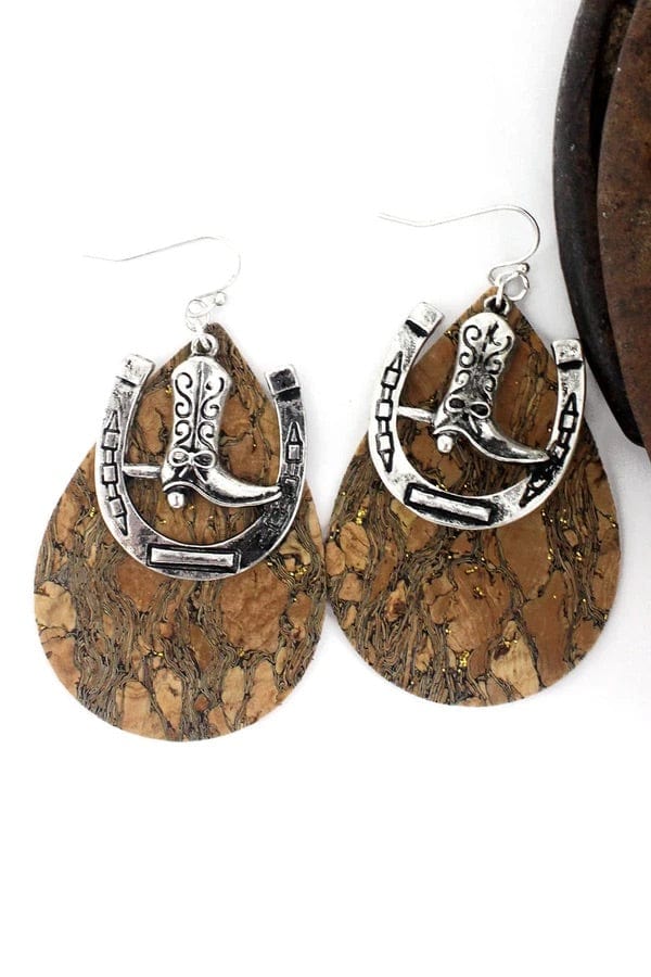 Cowboy boot cork earrings Southwest Bedazzle jewelz