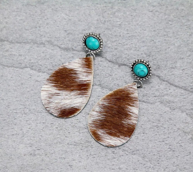 Cowhide turquoise drop earrings Southwest Bedazzle jewelz