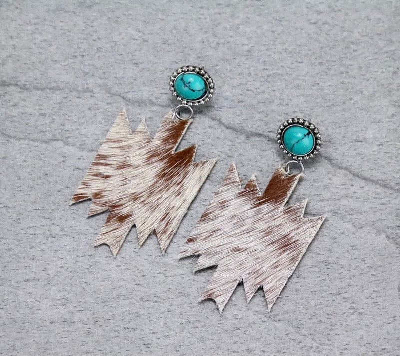Cowhide turquoise drop earrings Southwest Bedazzle jewelz