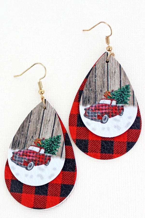 Faux leather Red truck Christmas earrings Southwest Bedazzle jewelz