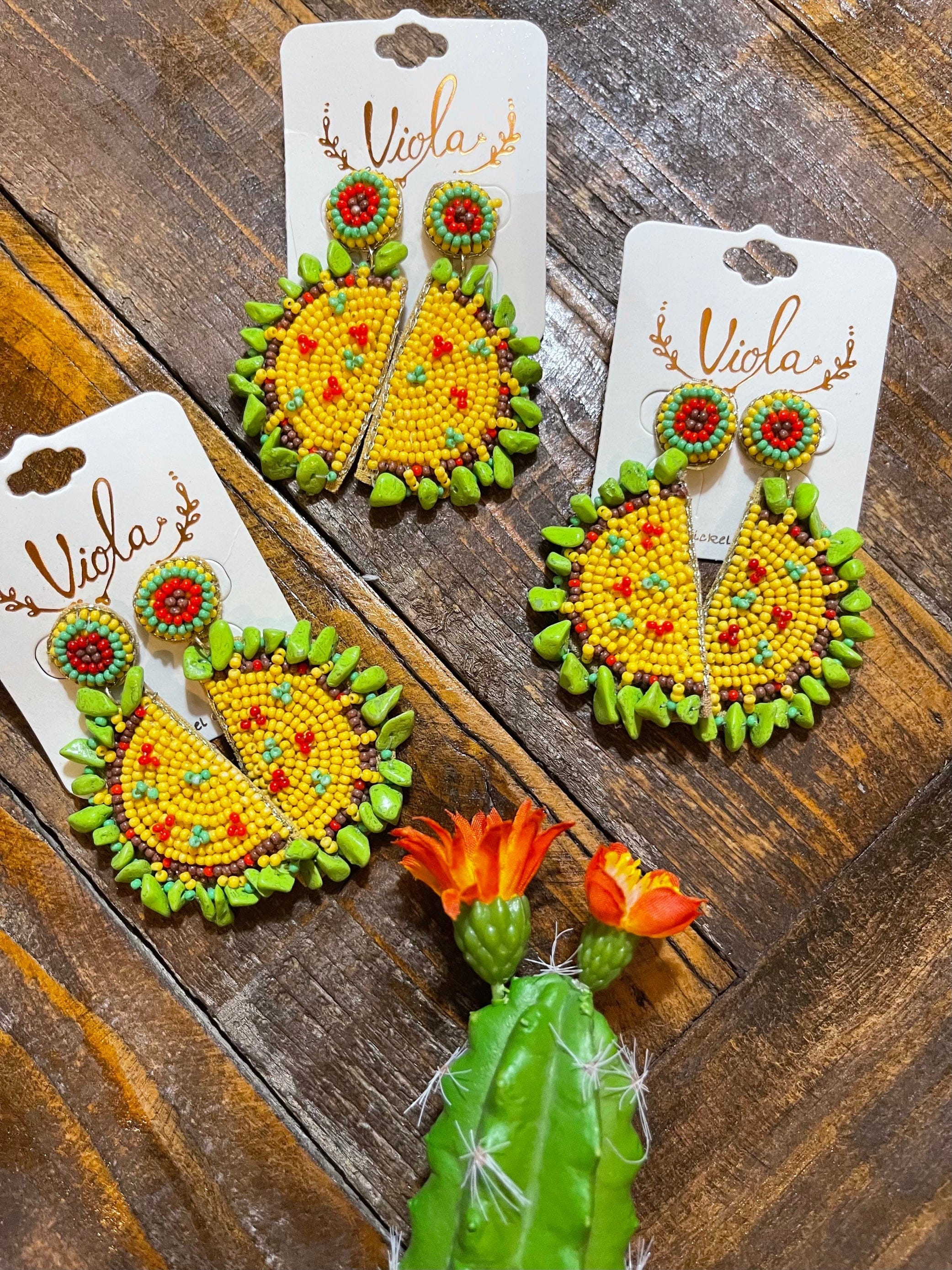 Fiesta Taco beaded earrings Southwest Bedazzle jewelz