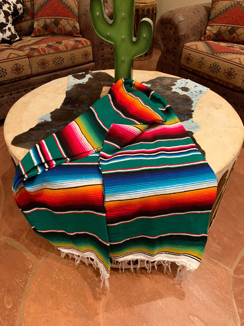 Green serape blanket 5’-7’ Southwest Bedazzle blankets/slippers