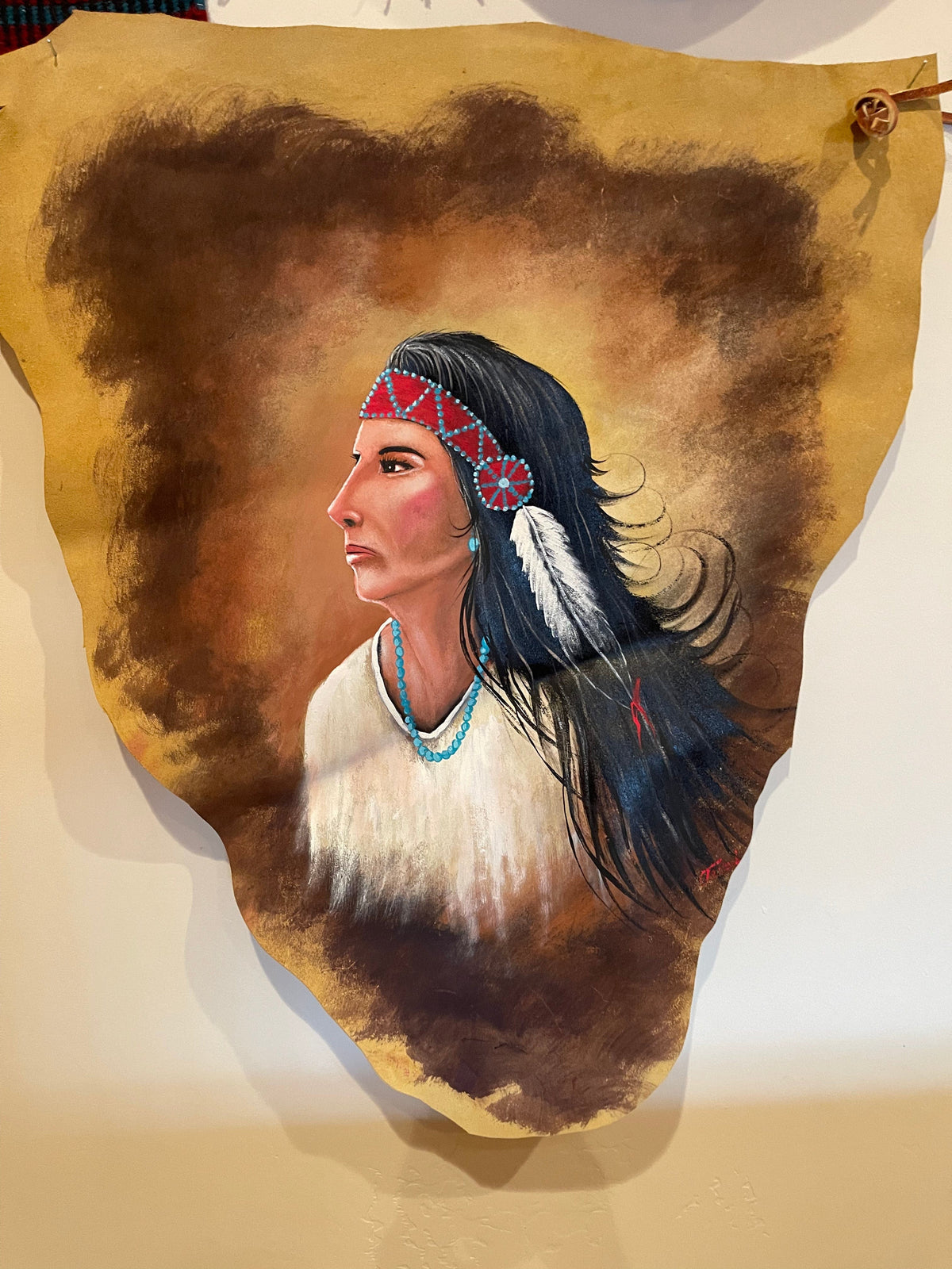 Hand painted apx 3’ Leather SOUTHWEST WALL DECOR Southwest Bedazzle home decor