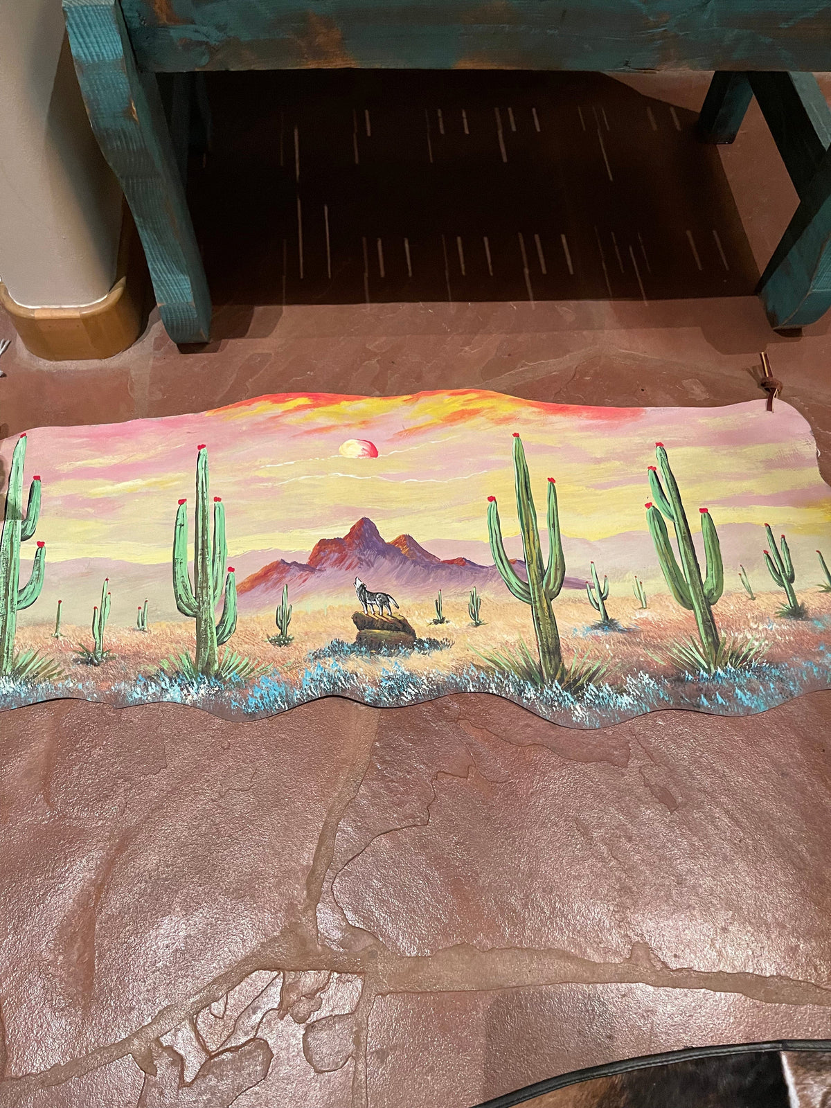 Hand painted apx 4.5’ Desert trail  SOUTHWEST WALL DECOR Southwest Bedazzle home decor