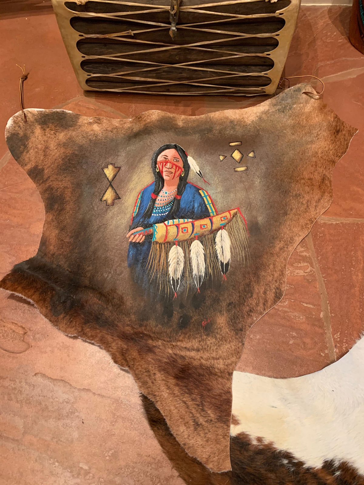 Hand painted cowhide wall decor Southwest Bedazzle home decor