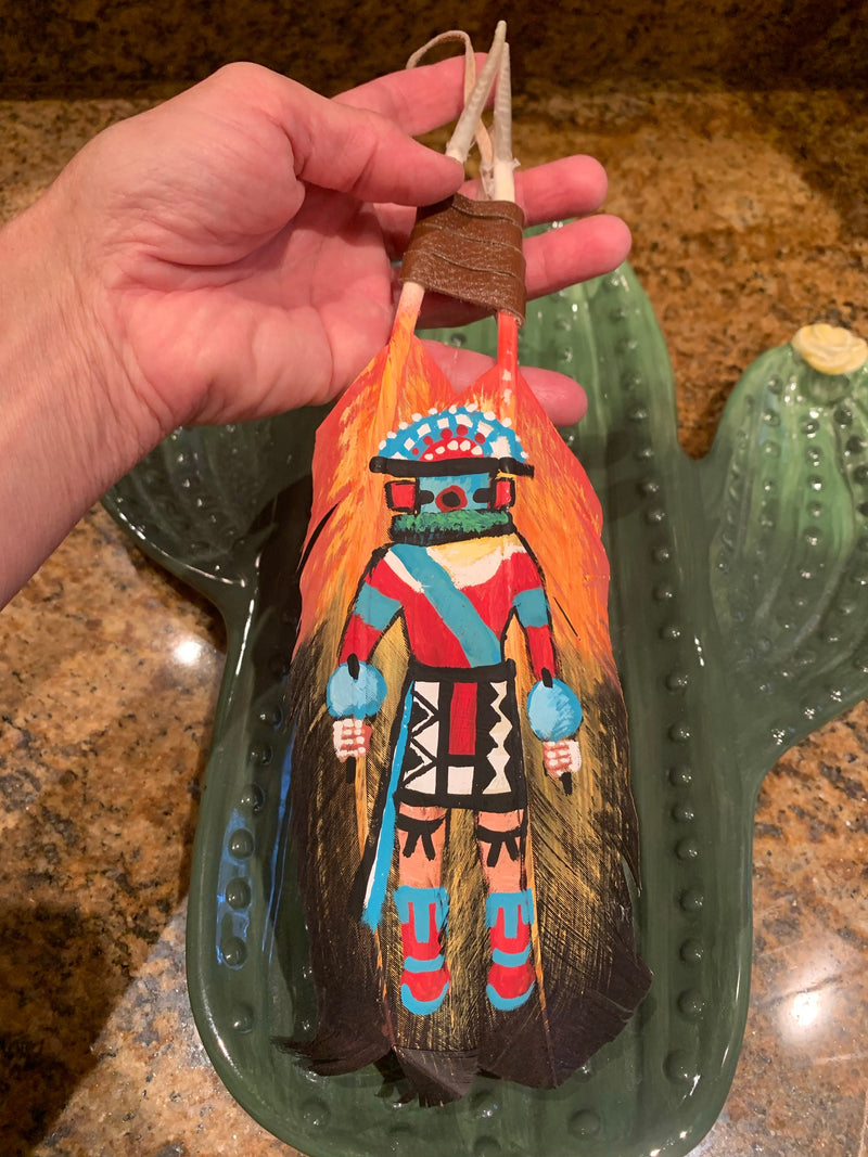 Hand painted Navajo guy feather Southwest Bedazzle home decor