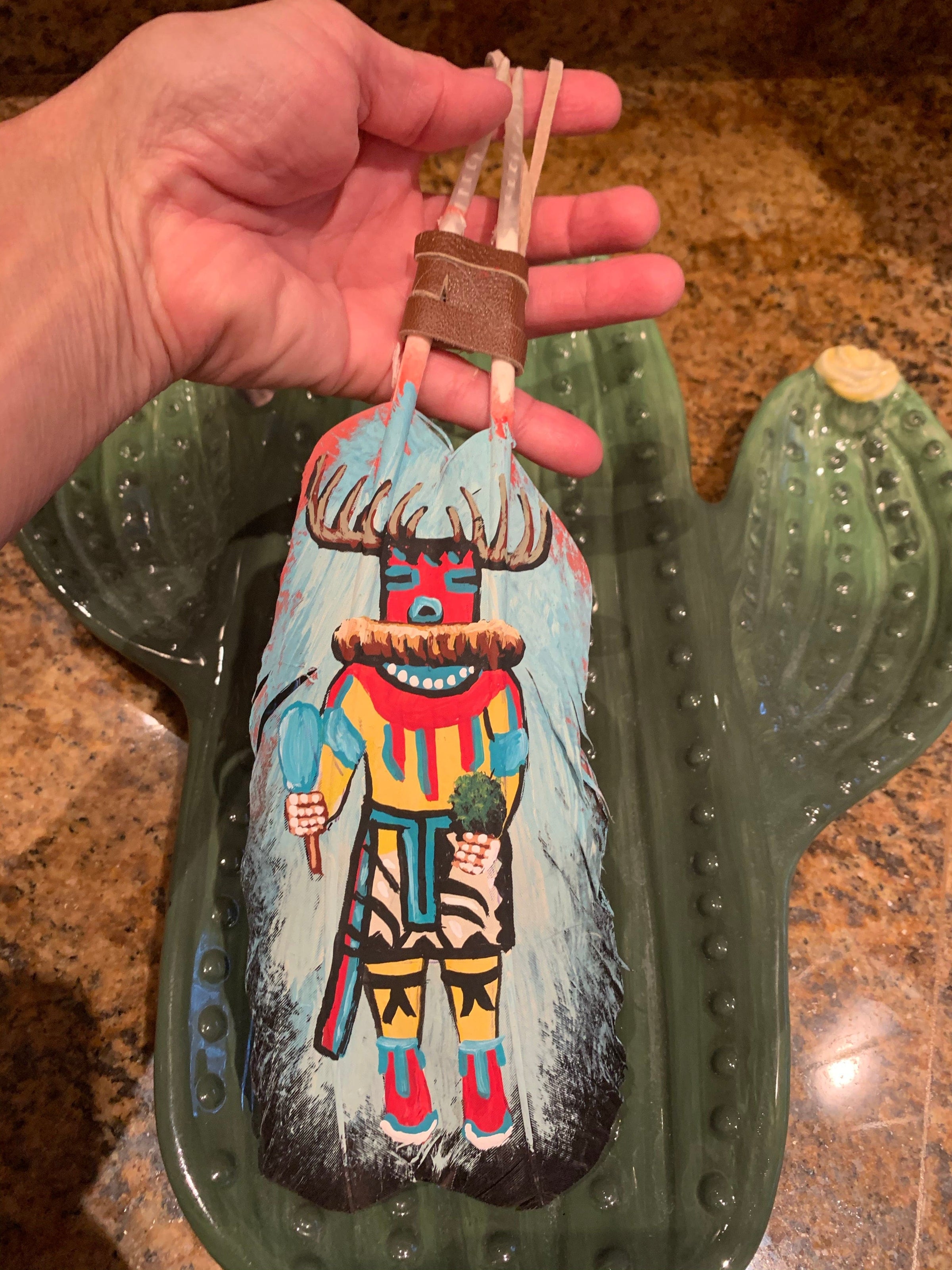 Hand painted Navajo man feather Southwest Bedazzle home decor