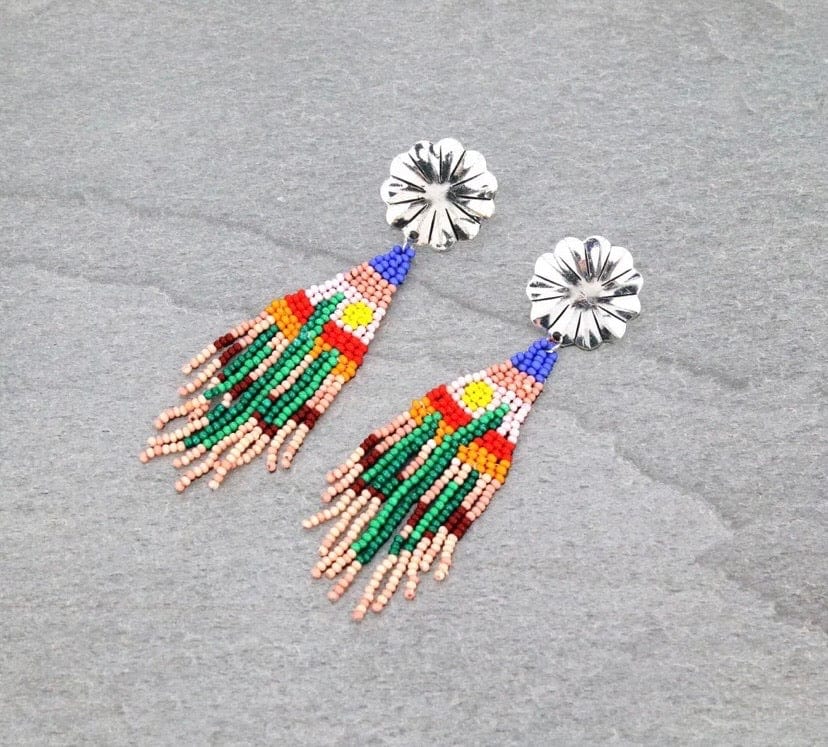 Handmade cactus beaded earrings Southwest Bedazzle jewelz