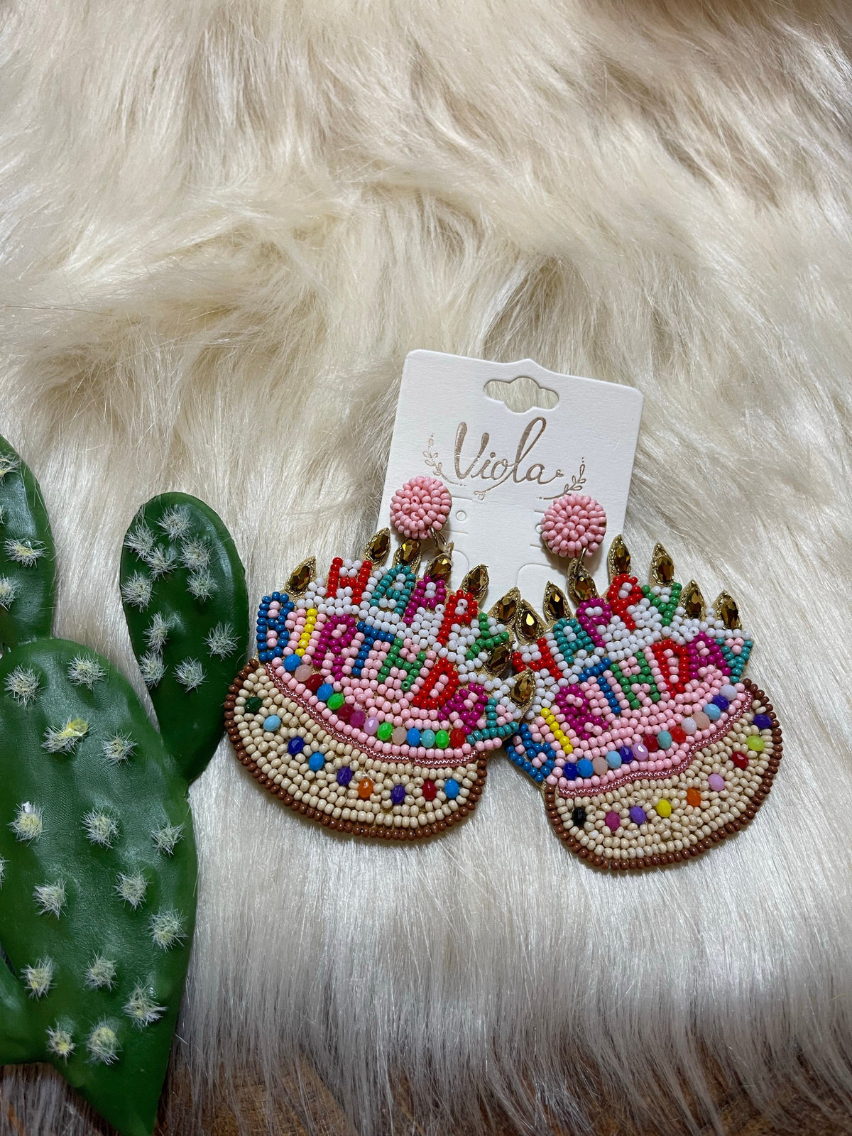 Happy Birthday cake earrings Southwest Bedazzle jewelz