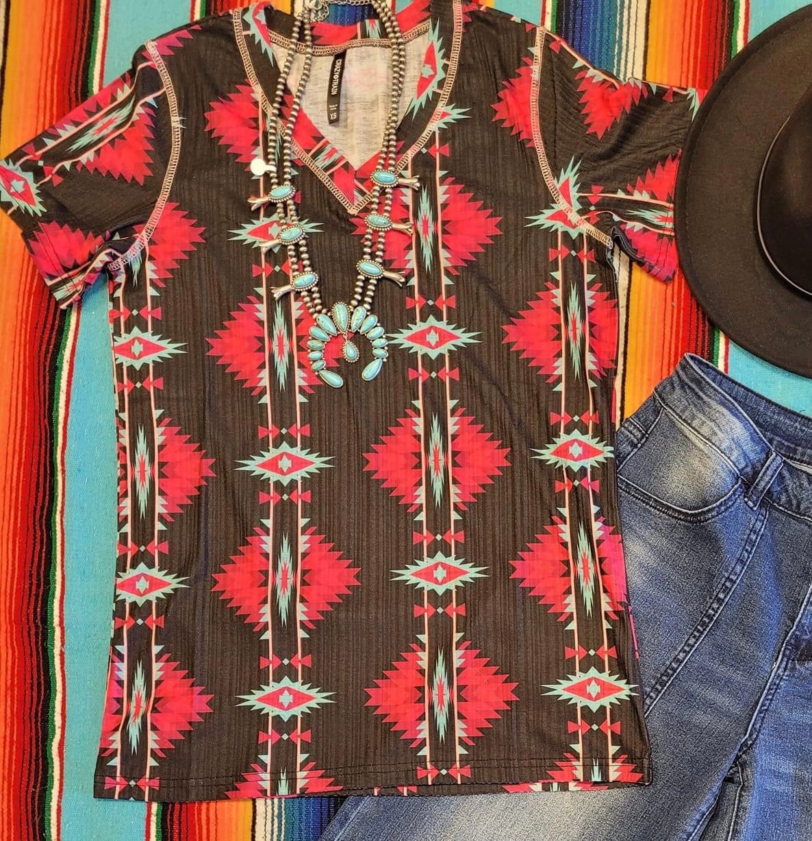 Hot pink Aztec Piddle pat TEE Southwest Bedazzle Bargain bonanza