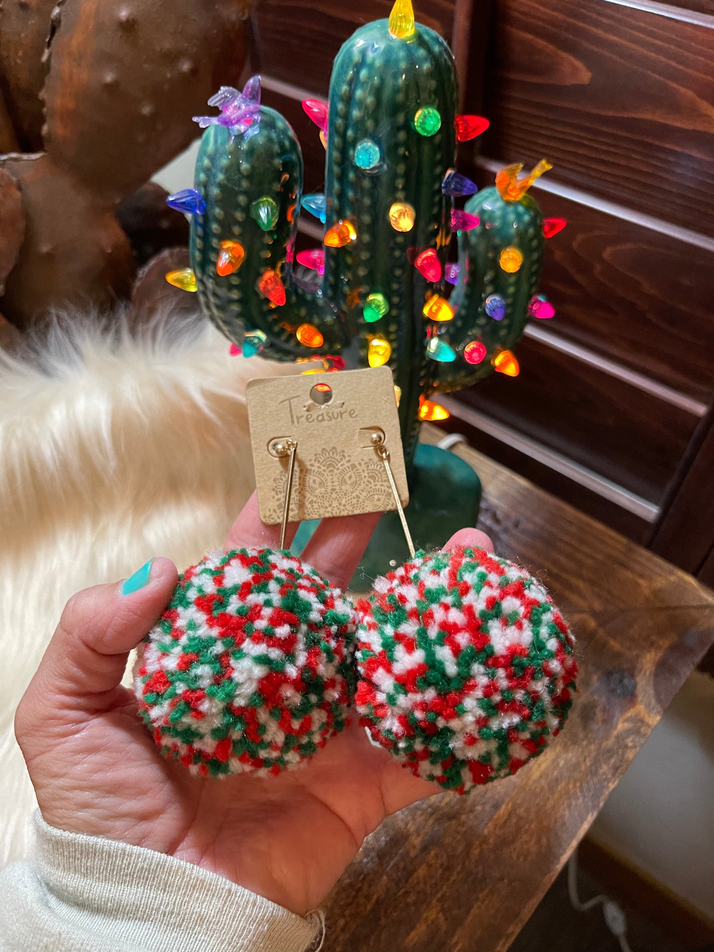HUGE Christmas confetti pom pom earrings Southwest Bedazzle jewelz