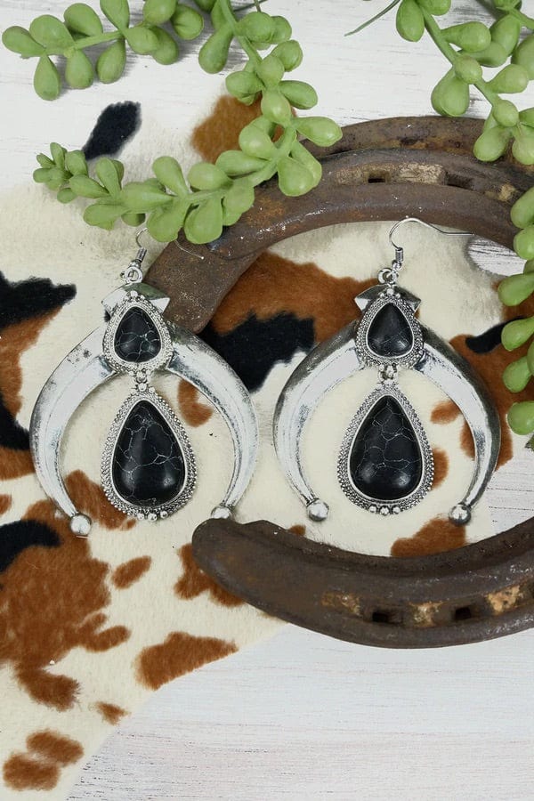Large BLACK AND SILVERTONE SANOSTEE EARRINGS Southwest Bedazzle jewelz