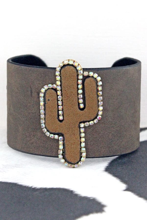 Leather cactus cuff bracelet Southwest Bedazzle jewelz