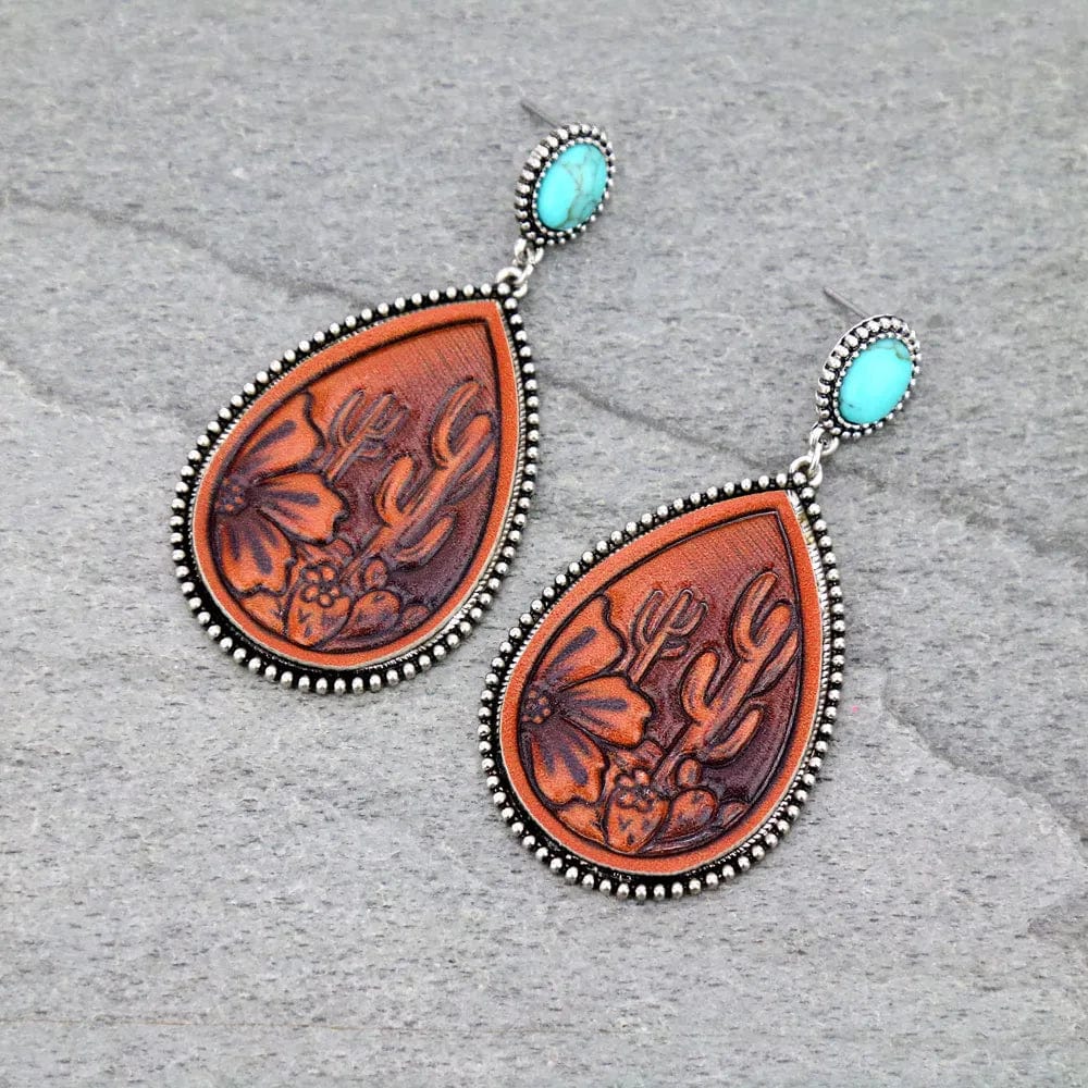 LEATHER TURQUOISE EARRINGS Southwest Bedazzle jewelz