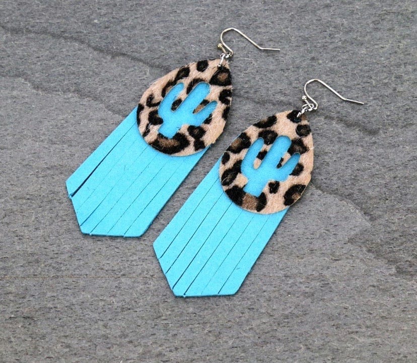 Leopard cactus fringe earrings Southwest Bedazzle jewelz