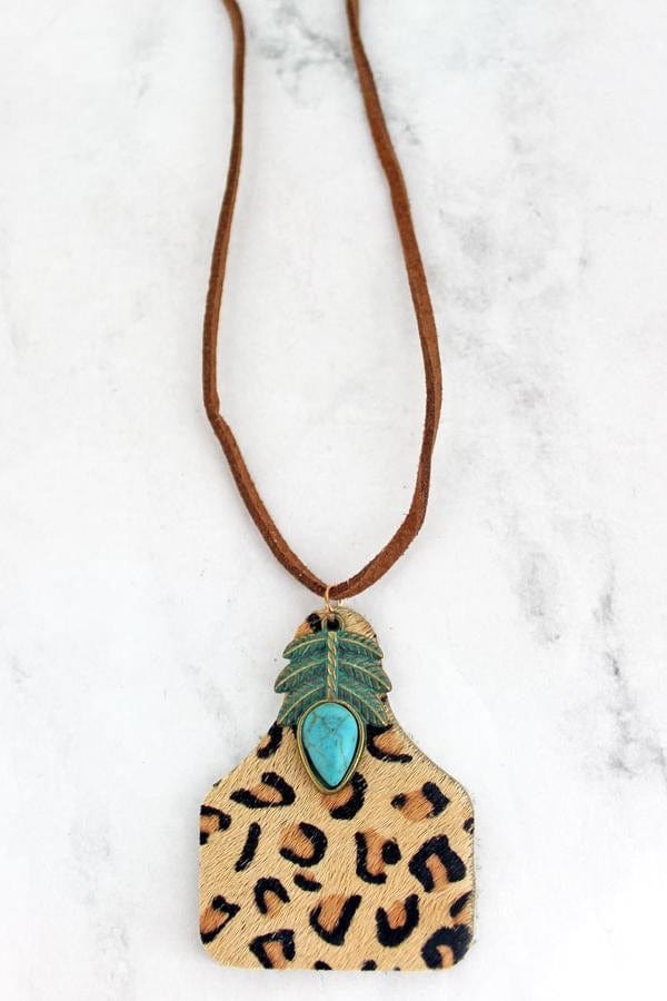 Leopard cord necklace EAR TAG Southwest Bedazzle jewelz